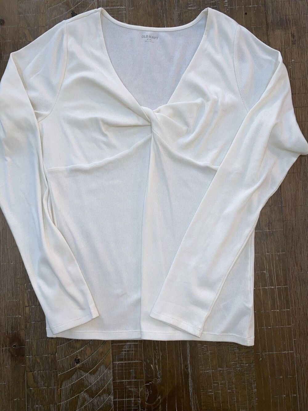 Old Navy Twist Front Top, Rib-Knit Long Sleeve, XL Tall White Shirt, Sea Salt